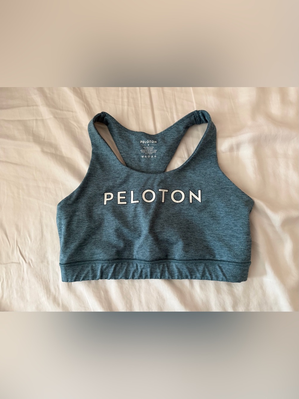 Peloton Women’s Racerback Sports Bra | Strappy Back | Blue Heather | Size Medium